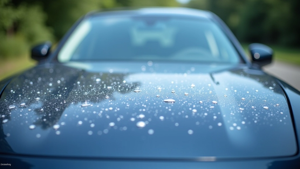 Vehicle after hail storm with multiple dents visible on hood and roof panel