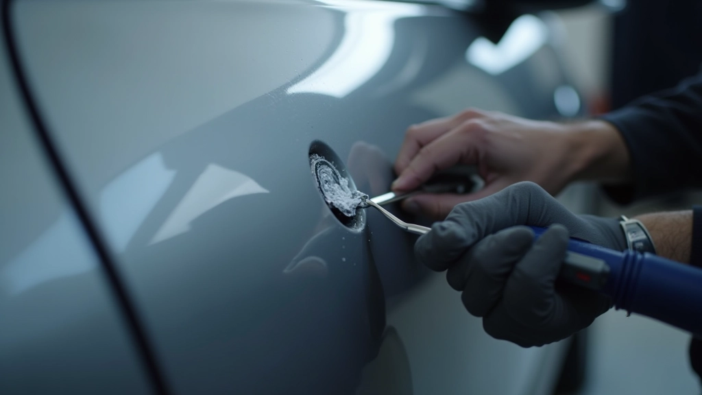 Single dent removal from car door
